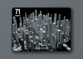 71 Sci-Fi Skyscrapers and Residential Buildings Kit - Futuristic CyberPunk