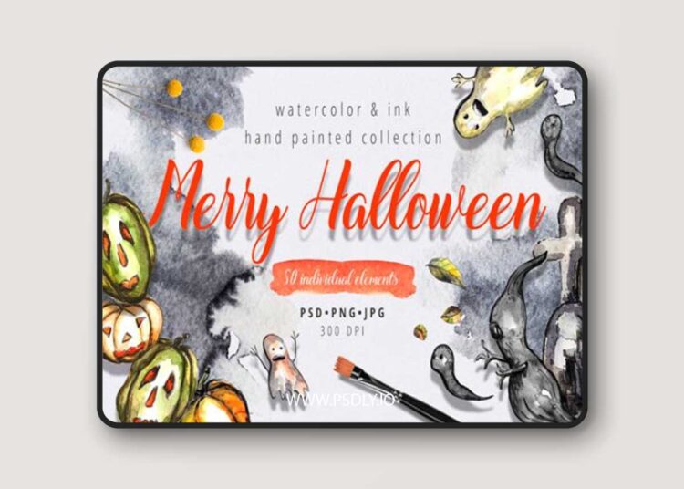 Merry Halloween - Watercolor PNG 1884217 1 Merry Halloween - Watercolor PNG 1884217