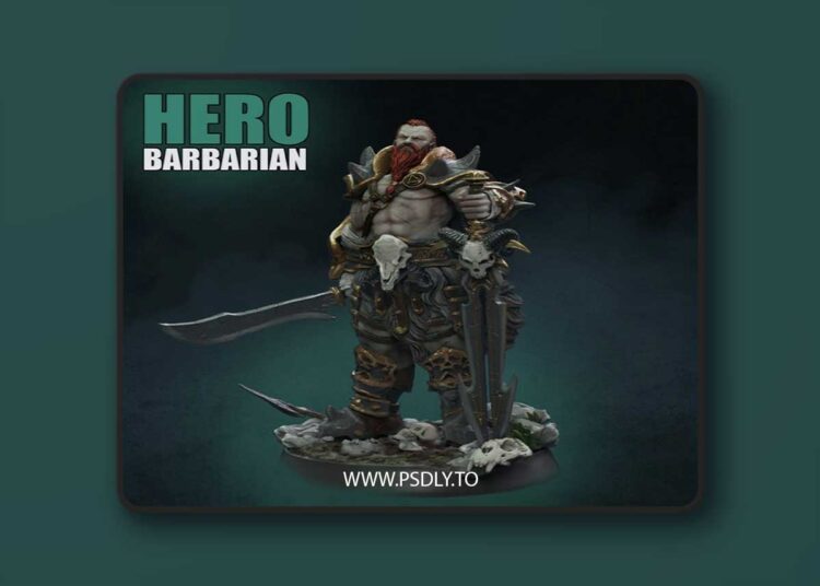 Necropunks Miniatures – HERO BARBARIAN – 3D Print Model