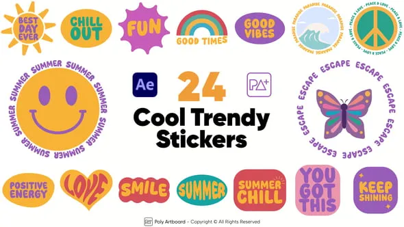 Videohive - 24 Cool Trendy Stickers After Effects - 59981483