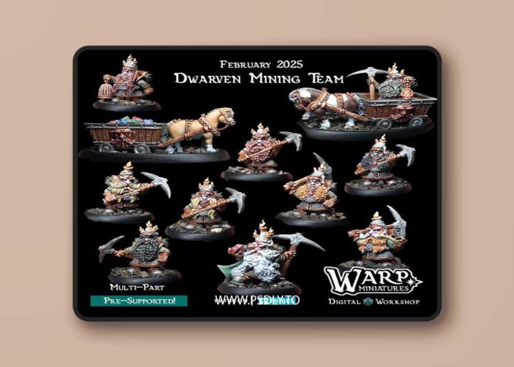 Warp Miniatures – Dwarven Mining Team Pack – 3D Print Model STL