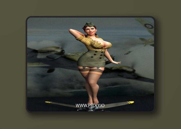 Exclusive – Army Pilot Pin-Up Girl – 3D Print Model STL