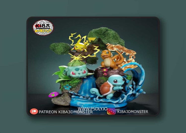 Kiba monster – Pokemons Iniciales Diroama – 3D Print Model STL 1 Kiba monster – Pokemons Iniciales Diroama – 3D Print Model STL