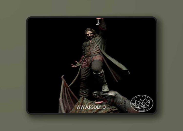 Nacho CG – Fan Art – Aragorn from LOTR Statue – 3D Print Model STL