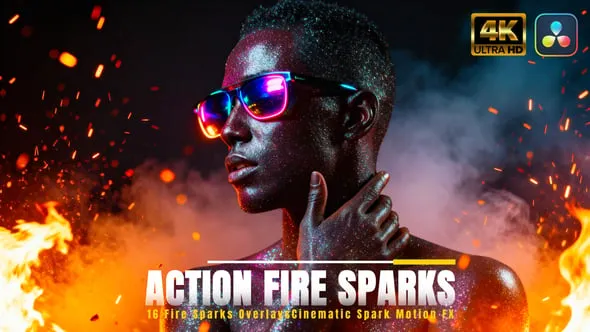 Videohive Action Fire Sparks Overlays Pack For DaVinci Resolve 60599658