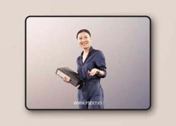 Asian Woman In Jumpsuit Holding Folder 3D model
