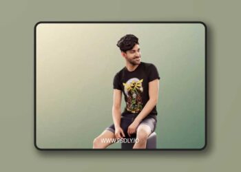 Casual Sitting Guy Smiling With Graphic Shirt 3D model