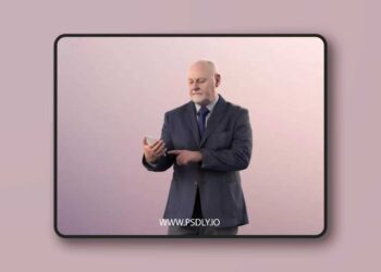 Old businessman standing explaining bald beard 3D model