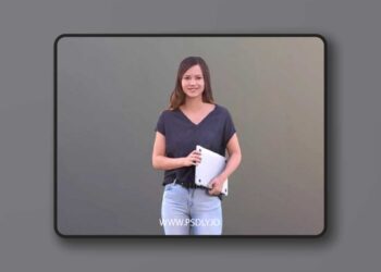Woman Standing With Laptop low poly 3d model