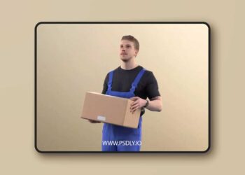 Worker Delivering Cardboard Box Goods 3D model