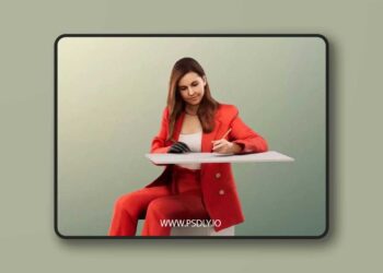 Writing Business Woman Sitting On Desk low poly 3d model